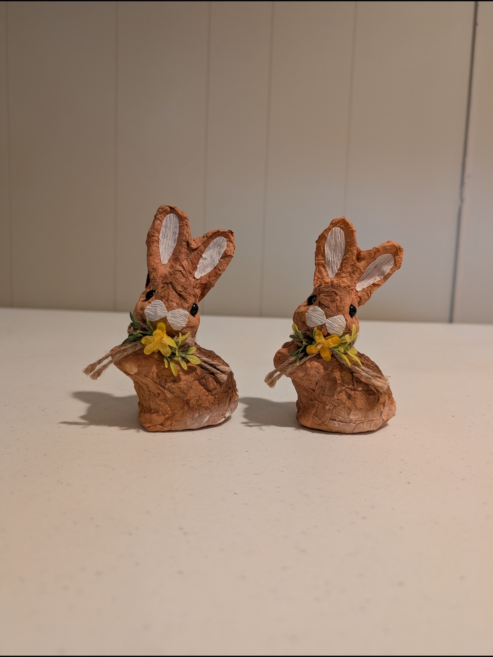 Brown Paper Bunny Pair with Yellow Flower Accent - Home Accents